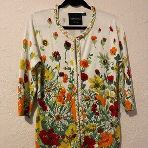 Michael Simon Beaded Braided Flowers Sweater Medium